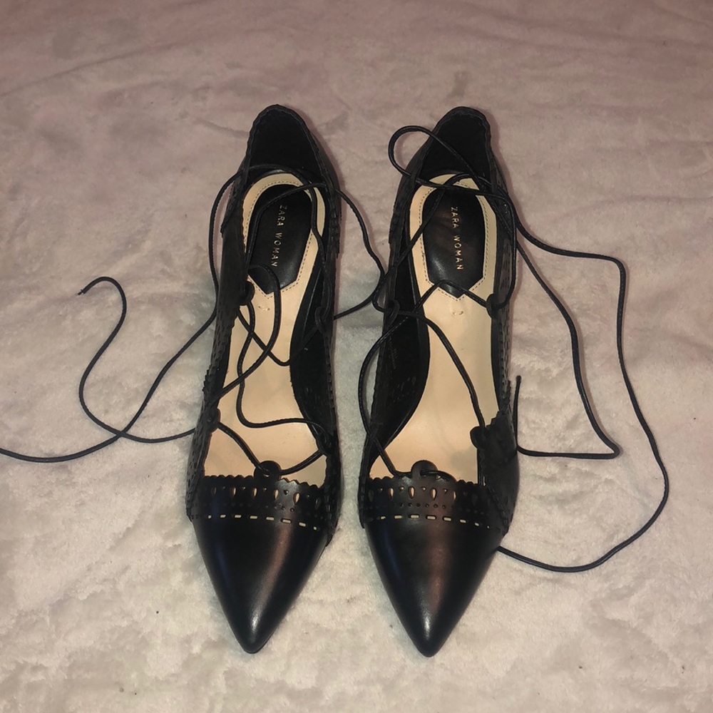 Zara Black Lace-Up Court Shoe